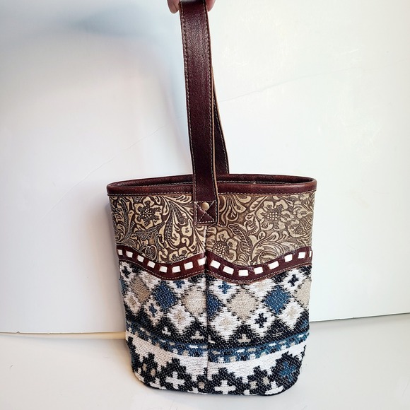 Myra Bag Handbags - Myra Bag‎ Western Tooled Leather Tote Bucket Wine Bag Leather Handle